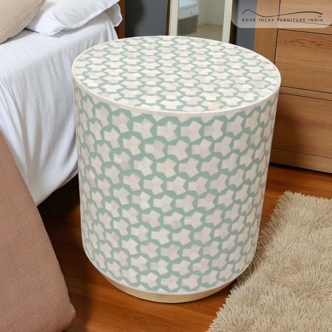 Bone Inlay Round Side Table