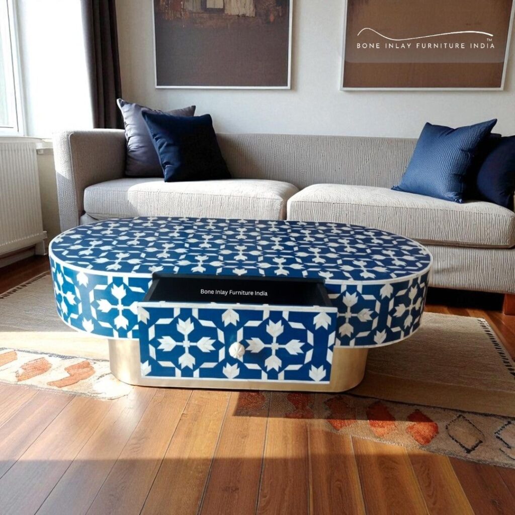 Bone Inlay Oval Coffee Table