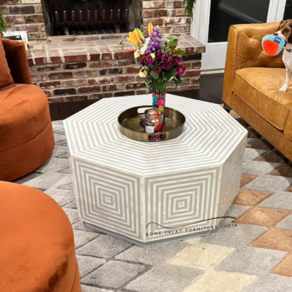 Bone Inlay Hexagon Coffee Table